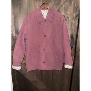 Women's Sz M Medium Quilted Burgundy‎ Jacket Homegrown Fisherman's Button